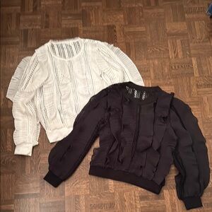 White and Black crochet & ruffle Textured Sweaters size small lot